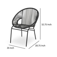 Sanu Outdoor Accent Chair Set of 2, PE Rattan, Black Iron, Round Backrests -BM321334