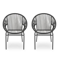 Sanu Outdoor Accent Chair Set of 2, PE Rattan, Black Iron, Round Backrests