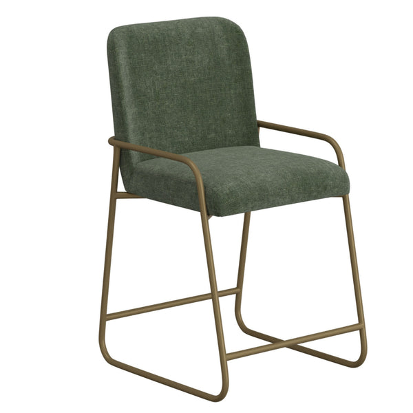 Suze Counter Height Chair, Arch Back, Gold Iron, Olive Green Polyester  -BM321484