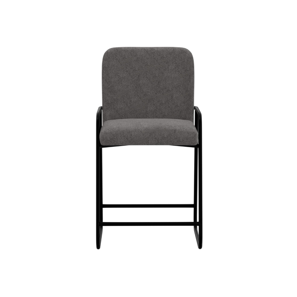 Suze Counter Height Chair, Arched Back, Black Iron, Dark Gray Polyester -BM321485