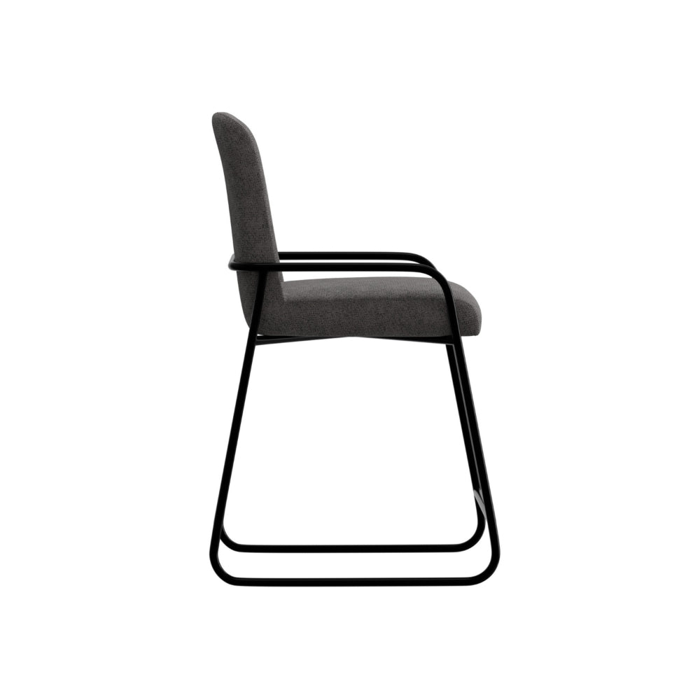 Suze Counter Height Chair, Arched Back, Black Iron, Dark Gray Polyester -BM321485