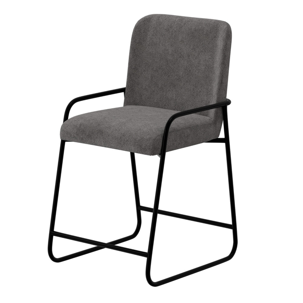 Suze Counter Height Chair, Arched Back, Black Iron, Dark Gray Polyester -BM321485