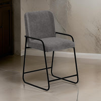 Suze Counter Height Chair, Arched Back, Black Iron, Dark Gray Polyester -BM321485