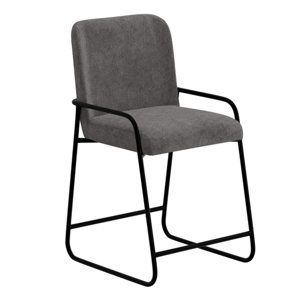 Suze Counter Height Chair, Arched Back, Black Iron, Dark Gray Polyester -BM321485