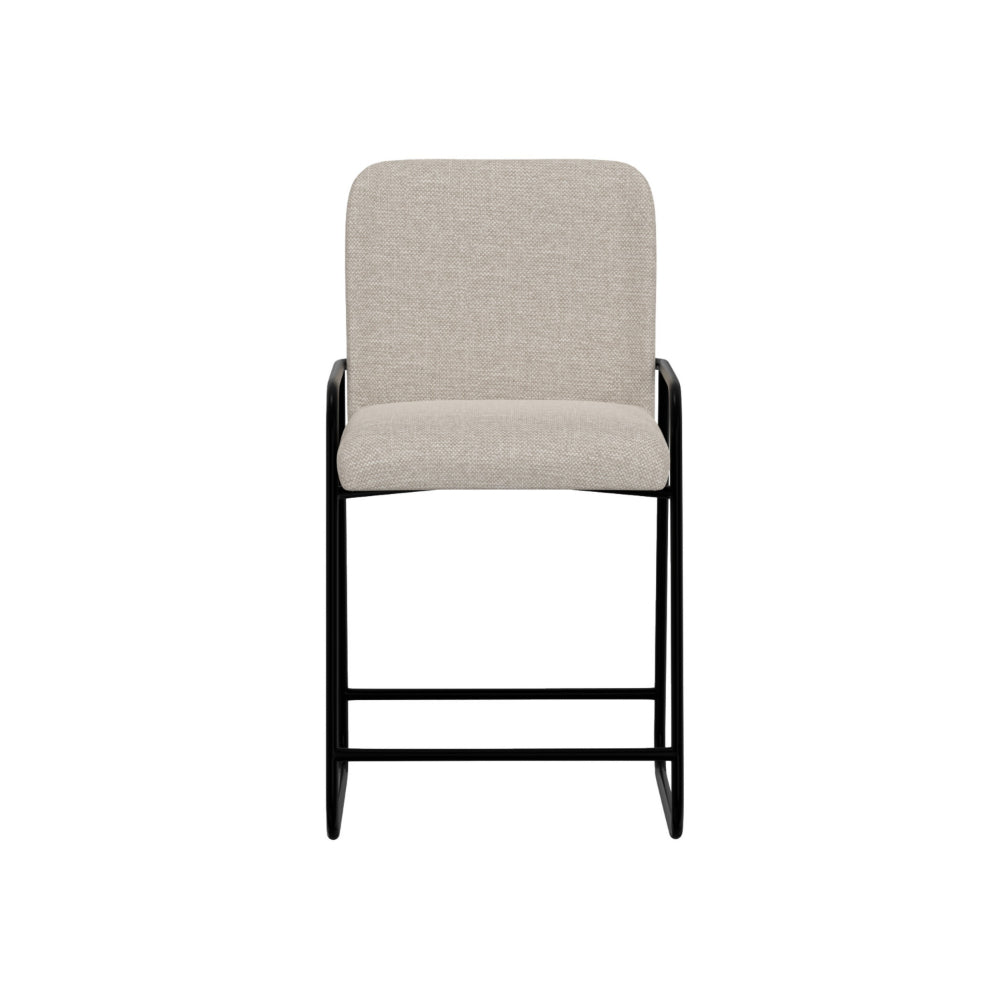 Suze Counter Height Chair, Arched Back, Black Iron, Light Beige Polyester -BM321486