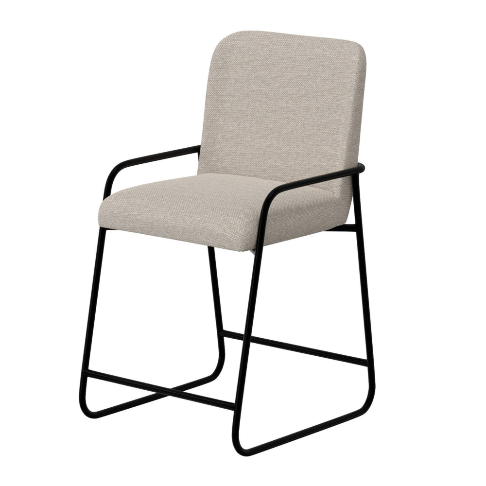 Suze Counter Height Chair, Arched Back, Black Iron, Light Beige Polyester -BM321486