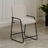 Suze Counter Height Chair, Arched Back, Black Iron, Light Beige Polyester -BM321486