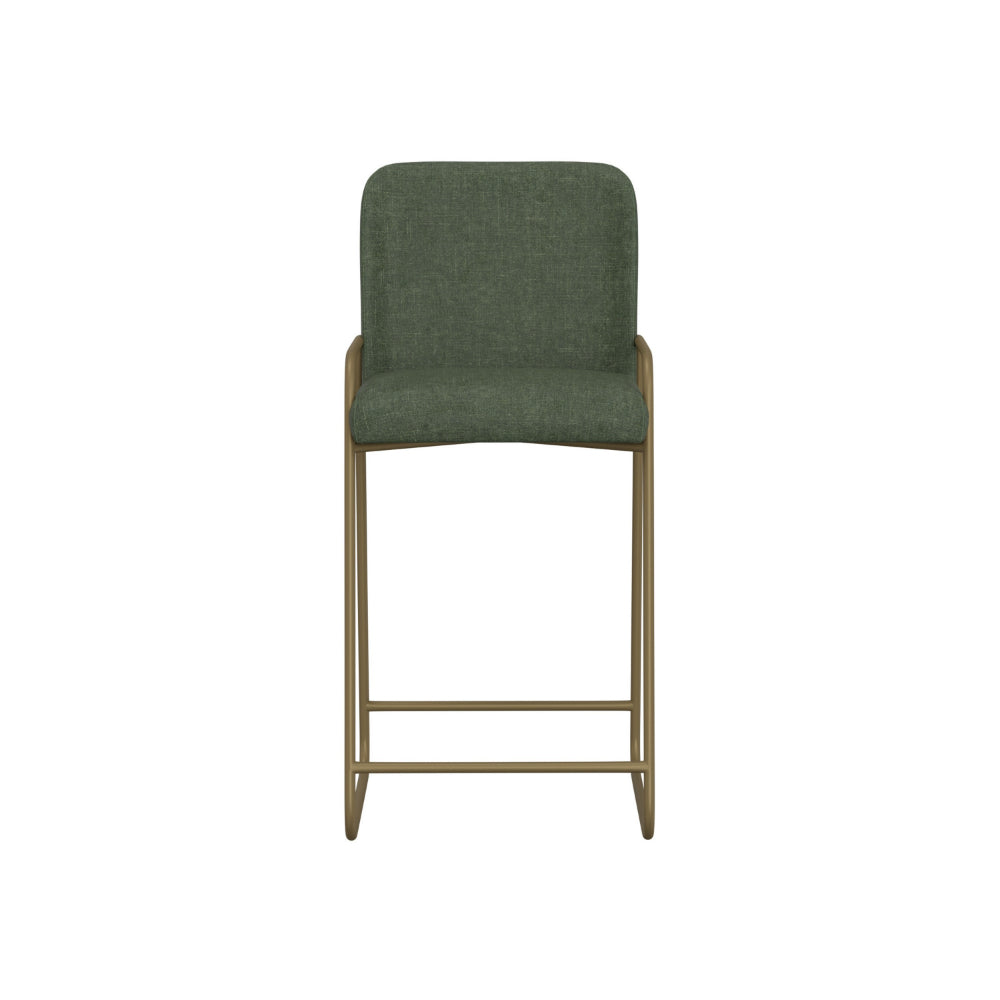 Suze Barstool Chair with Arched Back, Gold Iron, Olive Green Polyester  -BM321490