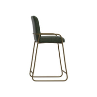 Suze Barstool Chair with Arched Back, Gold Iron, Olive Green Polyester  -BM321490