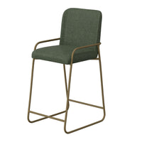 Suze Barstool Chair with Arched Back, Gold Iron, Olive Green Polyester  -BM321490