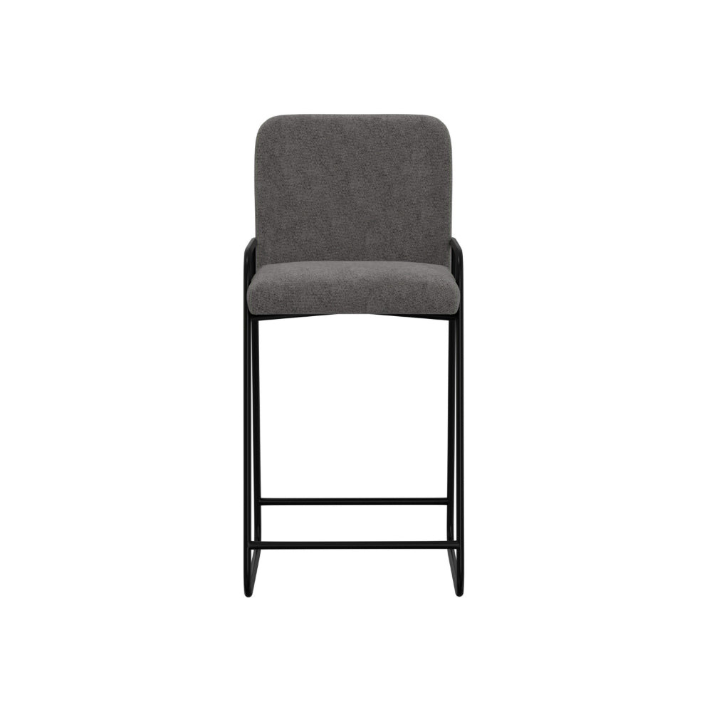 Suze Barstool Chair with Arched Back, Black Iron Frame, Gray Polyester  -BM321491