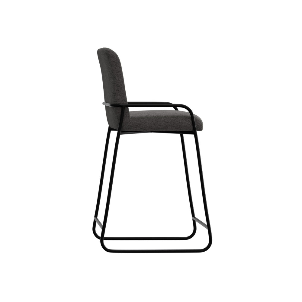 Suze Barstool Chair with Arched Back, Black Iron Frame, Gray Polyester  -BM321491