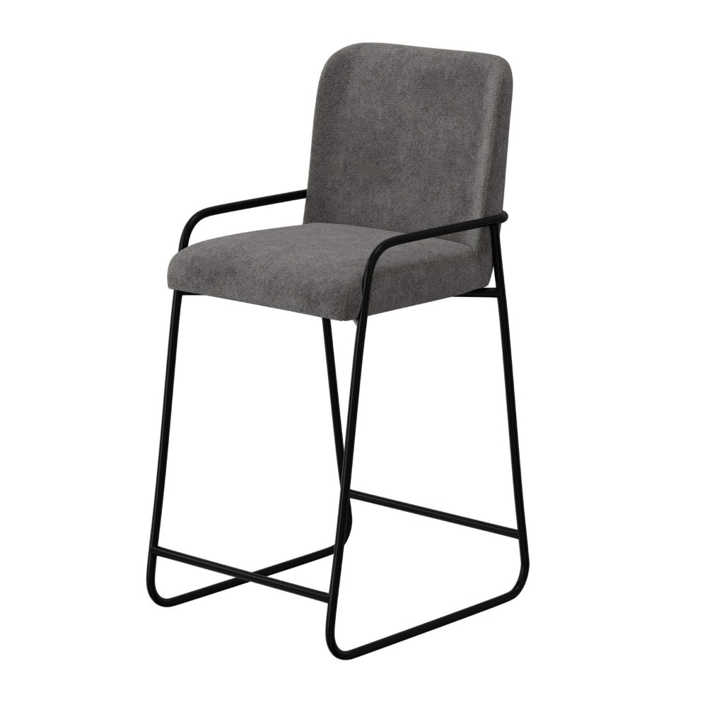 Suze Barstool Chair with Arched Back, Black Iron Frame, Gray Polyester  -BM321491