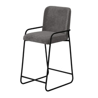 Suze Barstool Chair with Arched Back, Black Iron Frame, Gray Polyester  -BM321491