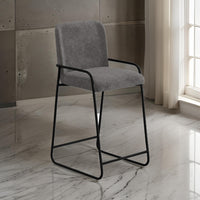 Suze Barstool Chair with Arched Back, Black Iron Frame, Gray Polyester  -BM321491