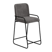 Suze Barstool Chair with Arched Back, Black Iron Frame, Gray Polyester  -BM321491