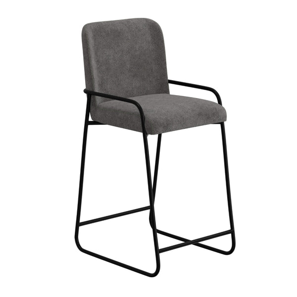 Suze Barstool Chair with Arched Back, Black Iron Frame, Gray Polyester  -BM321491