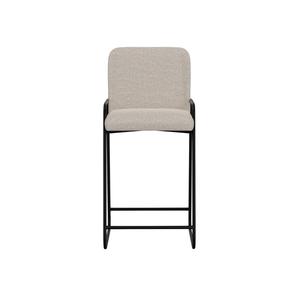Suze Barstool Chair with Arched Back, Black Iron Frame, Beige Polyester  -BM321492