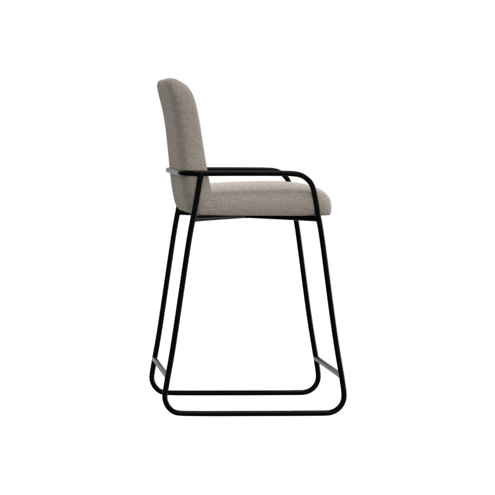 Suze Barstool Chair with Arched Back, Black Iron Frame, Beige Polyester  -BM321492