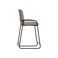 Suze Barstool Chair with Arched Back, Black Iron Frame, Beige Polyester  -BM321492