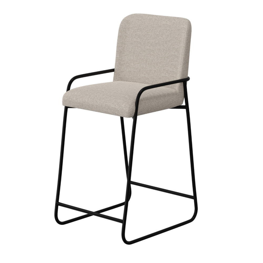 Suze Barstool Chair with Arched Back, Black Iron Frame, Beige Polyester  -BM321492