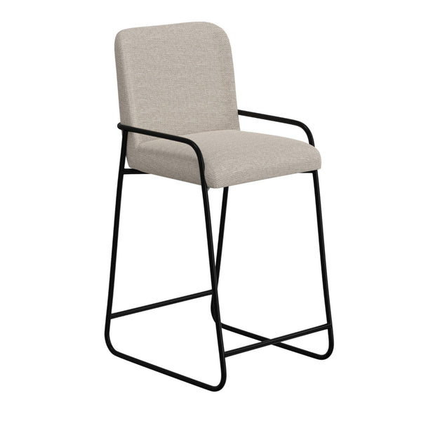 Suze Barstool Chair with Arched Back, Black Iron Frame, Beige Polyester  -BM321492