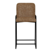 Suze Barstool Chair, Arched Back, Black Iron, Cognac Brown Faux Leather -BM321493