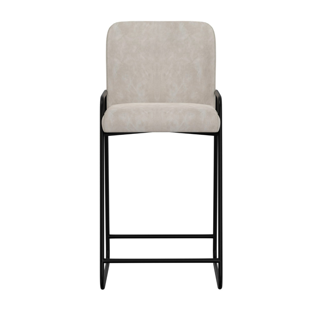 Suze Barstool Chair, Arched Black Iron Frame, Snow Gray Performance Fabric  -BM321494