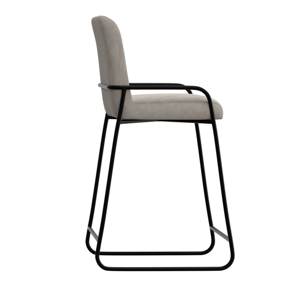 Suze Barstool Chair, Arched Black Iron Frame, Snow Gray Performance Fabric  -BM321494