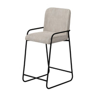 Suze Barstool Chair, Arched Black Iron Frame, Snow Gray Performance Fabric  -BM321494