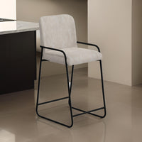 Suze Barstool Chair, Arched Black Iron Frame, Snow Gray Performance Fabric  -BM321494