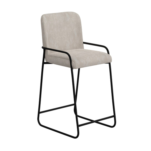 Suze Barstool Chair, Arched Black Iron Frame, Snow Gray Performance Fabric  -BM321494