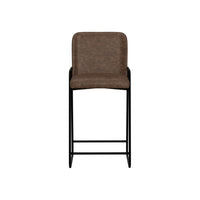 Suze Barstool Chair, Arched, Black Iron, Hickory Brown Performance Fabric  -BM321495