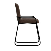 Suze Barstool Chair, Arched, Black Iron, Hickory Brown Performance Fabric  -BM321495