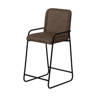 Suze Barstool Chair, Arched, Black Iron, Hickory Brown Performance Fabric  -BM321495