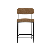 Iffa Counter Height Chair, Open Back, Black Iron, Cognac Brown Faux Leather -BM321497