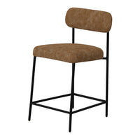 Iffa Counter Height Chair, Open Back, Black Iron, Cognac Brown Faux Leather -BM321497
