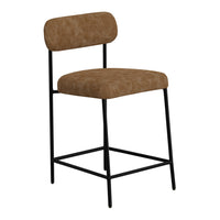 Iffa Counter Height Chair, Open Back, Black Iron, Cognac Brown Faux Leather -BM321497