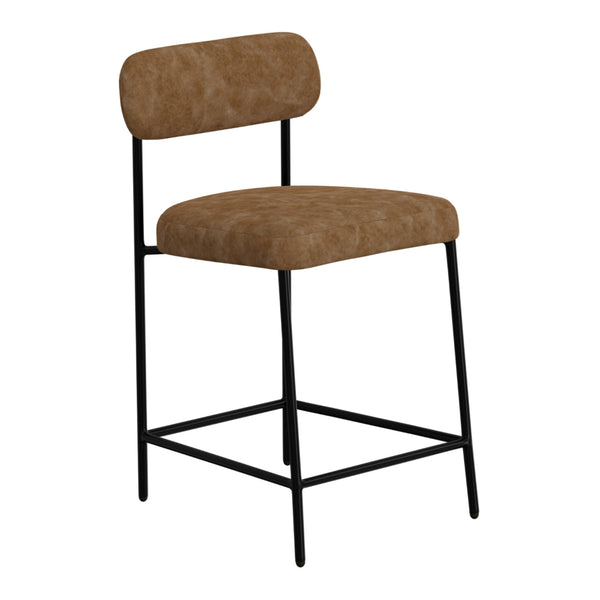Iffa Counter Height Chair, Open Back, Black Iron, Cognac Brown Faux Leather -BM321497