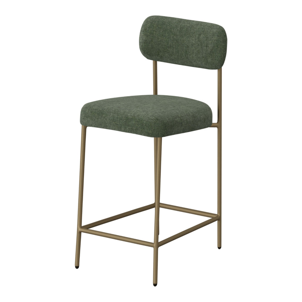 Iffa Barstool Chair, Open Back, Black Iron Gold, Olive Green Polyester -BM321501