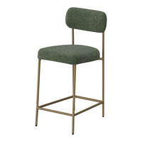 Iffa Barstool Chair, Open Back, Black Iron Gold, Olive Green Polyester -BM321501