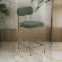 Iffa Barstool Chair, Open Back, Black Iron Gold, Olive Green Polyester -BM321501