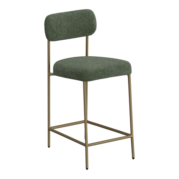 Iffa Barstool Chair, Open Back, Black Iron Gold, Olive Green Polyester -BM321501