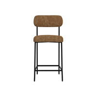 Iffa Barstool Chair, Open Back, Black Iron, Cognac Brown Faux Leather -BM321502