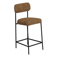 Iffa Barstool Chair, Open Back, Black Iron, Cognac Brown Faux Leather -BM321502