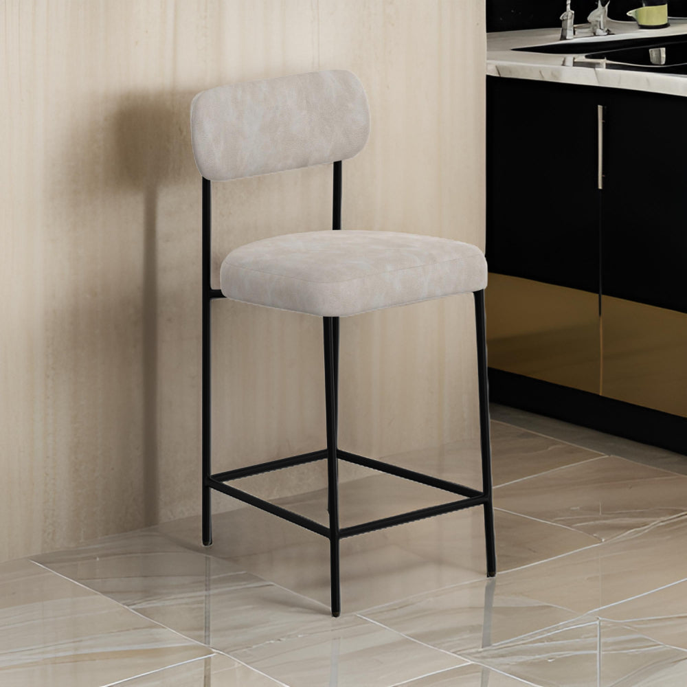 Iffa Barstool Chair, Open Black Iron Frame, Snow Gray Performance Fabric -BM321503