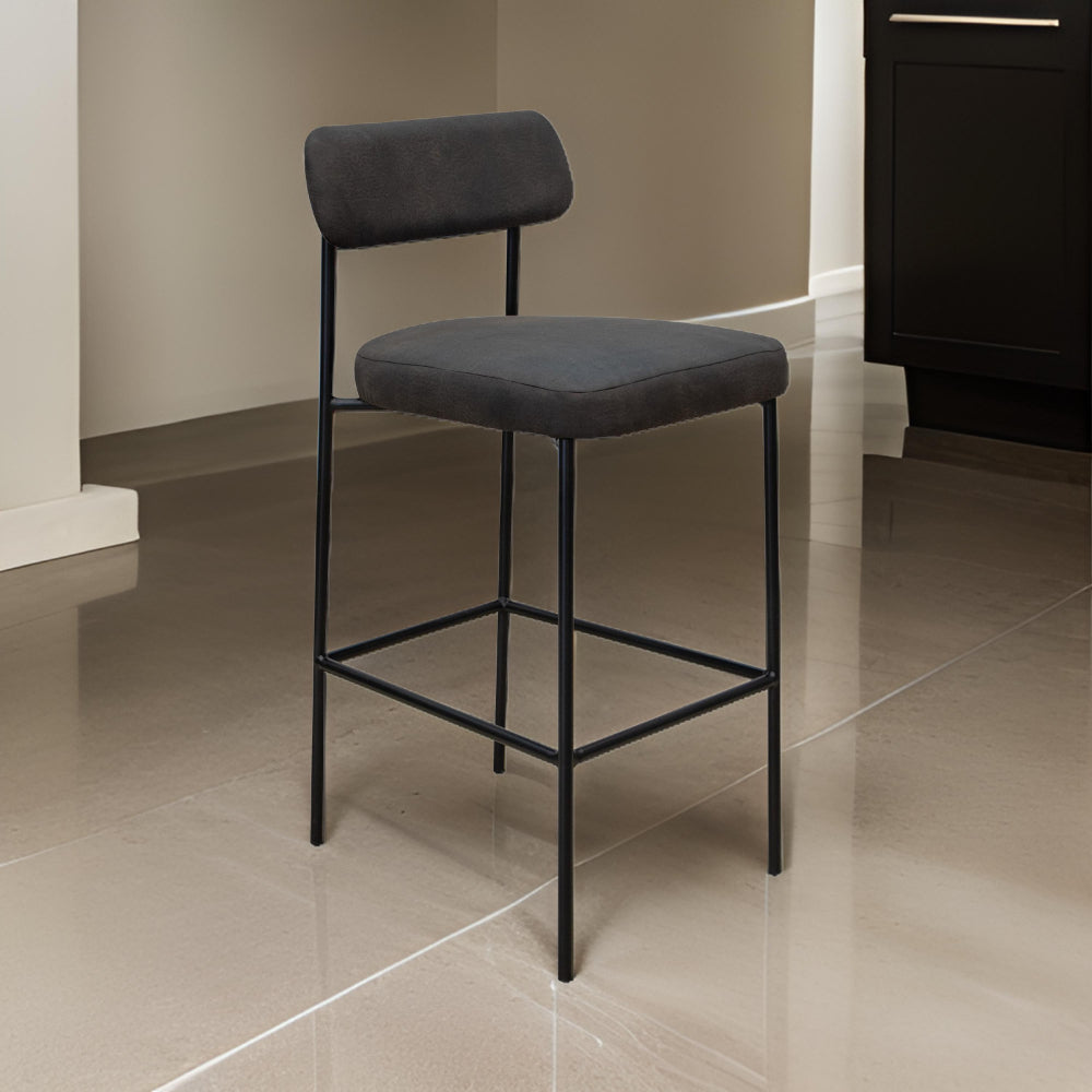 Iffa Barstool Chair, Open Back, Black Iron and Rich Anti Stain Polyester -BM321504