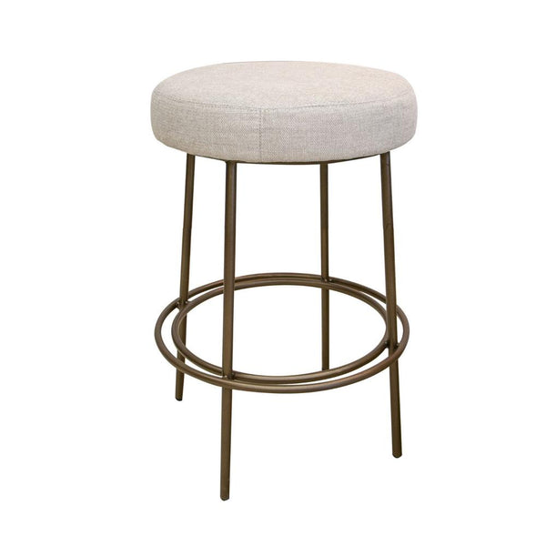 Tomy Counter Height Stool, Blacksmith Gold Metal Frame, Beige Polyester