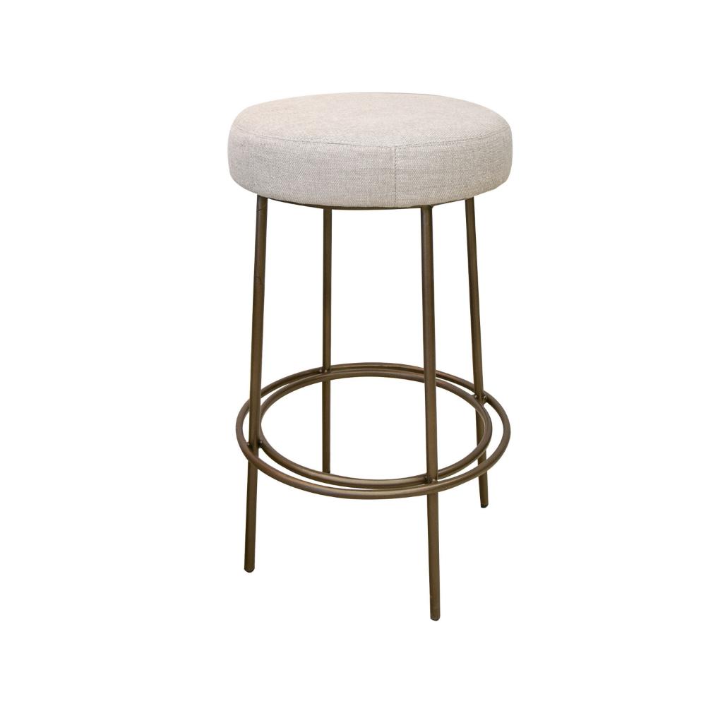 Tomy Barstool, Round Seat, Blacksmith Gold Metal Frame, Beige Polyester -BM321508