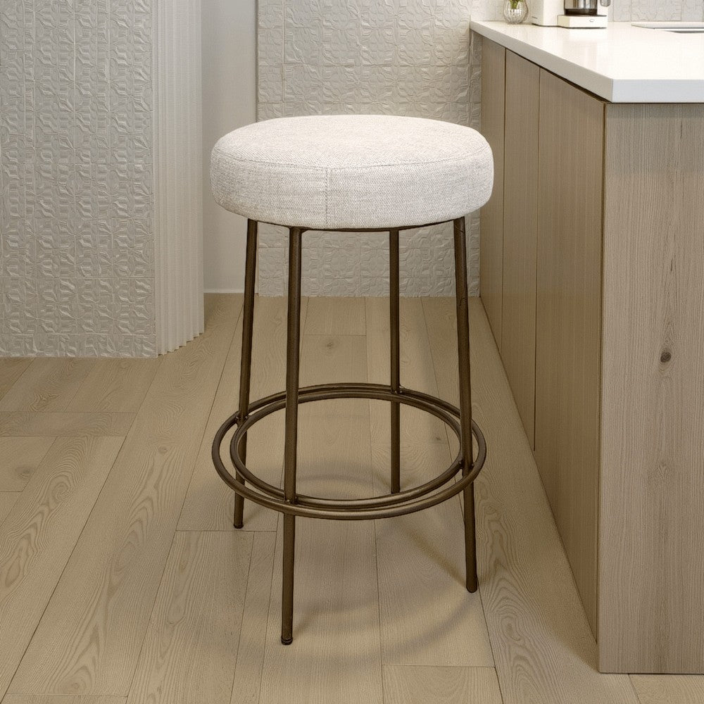 Tomy Barstool, Round Seat, Blacksmith Gold Metal Frame, Beige Polyester -BM321508